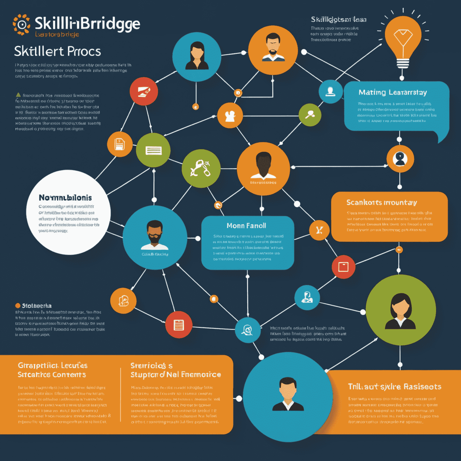An infographic showing the step-by-step process of how SkillBridge LearnSA connects students with mentors. The image includes icons representing students, educators, and community members, with arrows indicating the flow of knowledge and support.